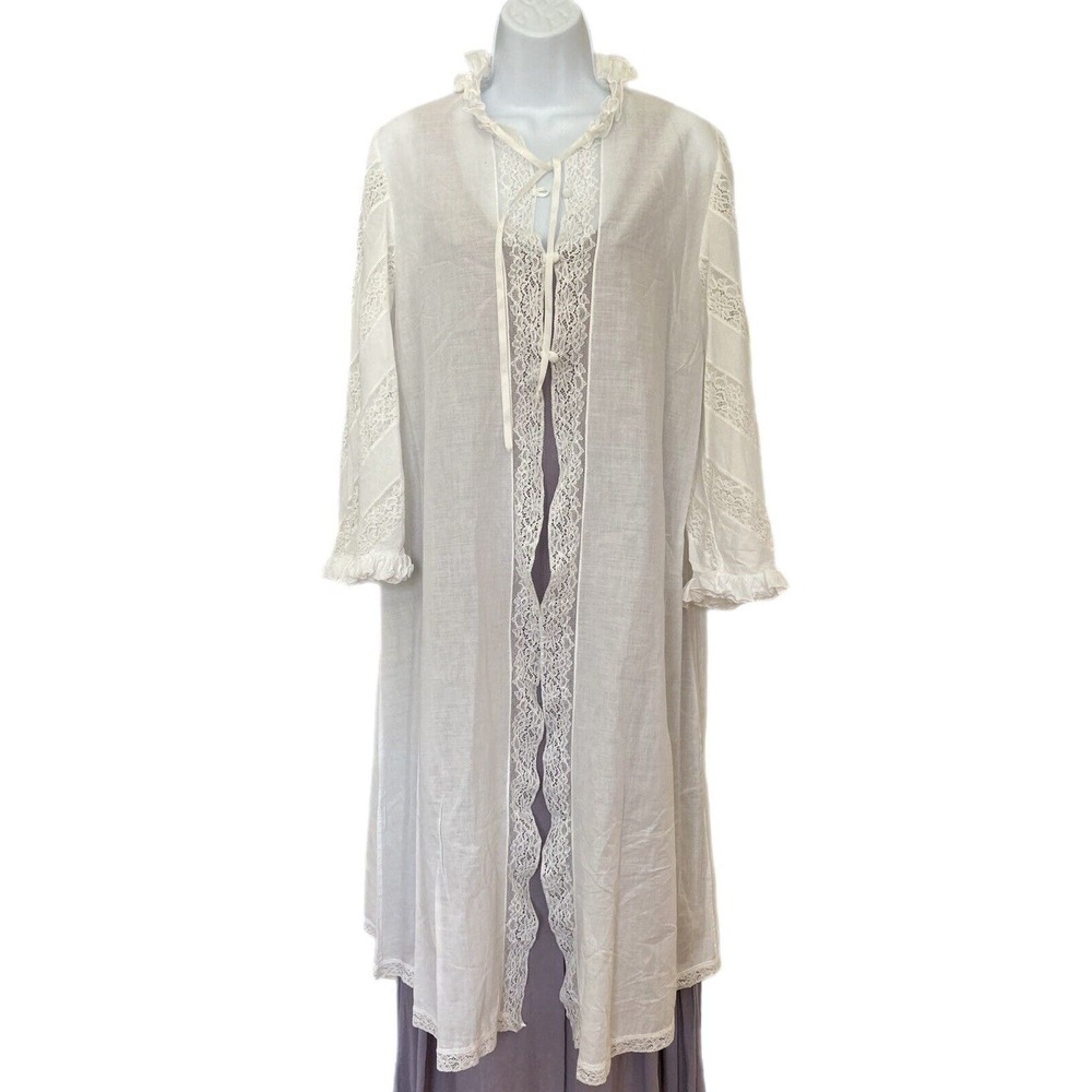 Vintage Antique Lace Prairie Cottage Victorian White Cotton Dress Peignoir S/M